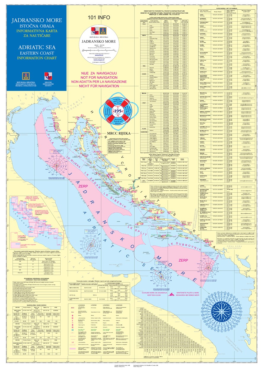 Seekarten vom Hydrographic Institute of the Republic of Croatia sind an Bord